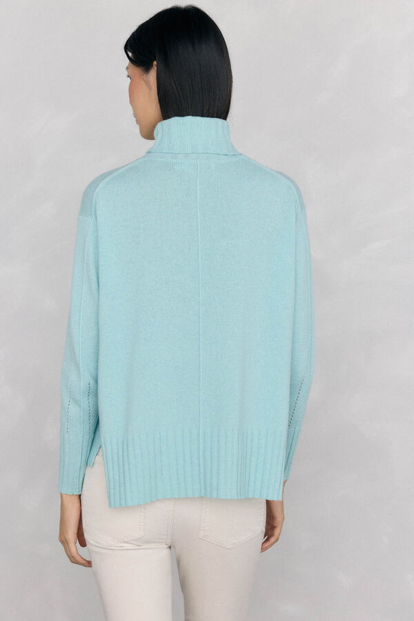 Pedro del Hierro wool neck sweater with center seam Turquoise