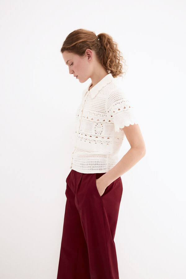 Pedro del Hierro Knit crochet-look polo neck top White