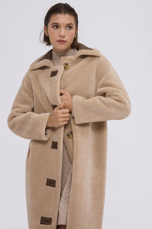 Pedro del Hierro Abrigo largo reversible faux shearling Beige