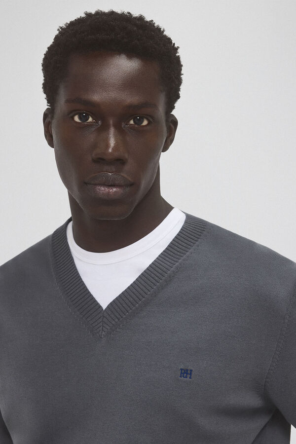 Pedro del Hierro Fine jersey-knit cotton V neck jersey Grey