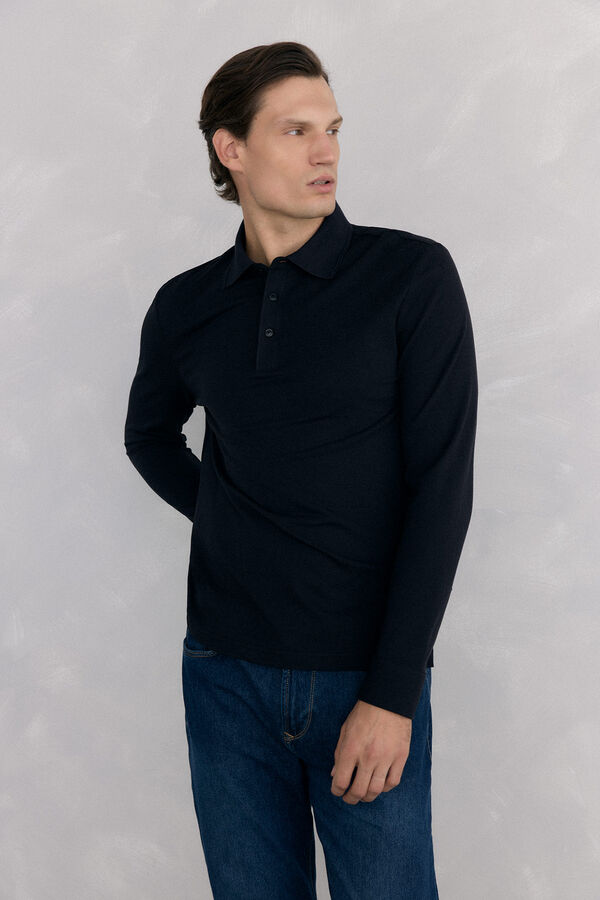 Pedro del Hierro Basic long sleeve polo shirt Black