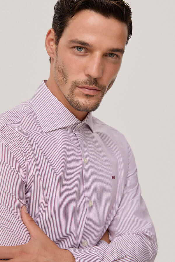 Pedro del Hierro Striped regular fit dress shirt, easy-iron and anti-stain Burgundy