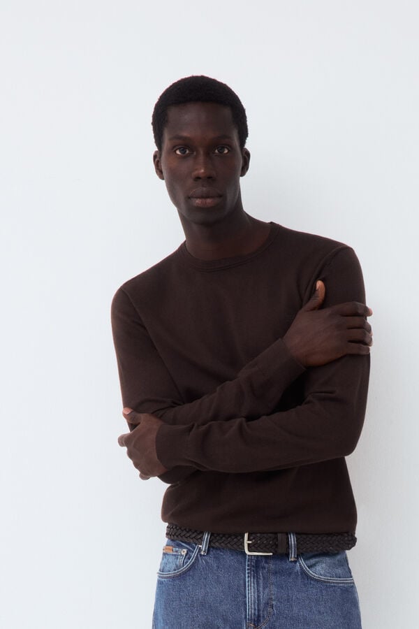 Pedro del Hierro Premium cotton silk cashmere knit jumper Brown