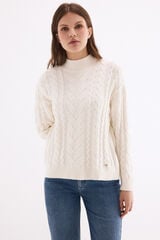 Pedro del Hierro Cross-knit roll neck jumper Beige
