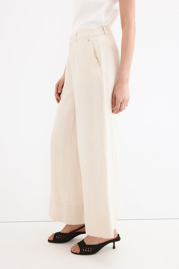 Pedro del Hierro Pantal&oacute;n de lino recto Crudo