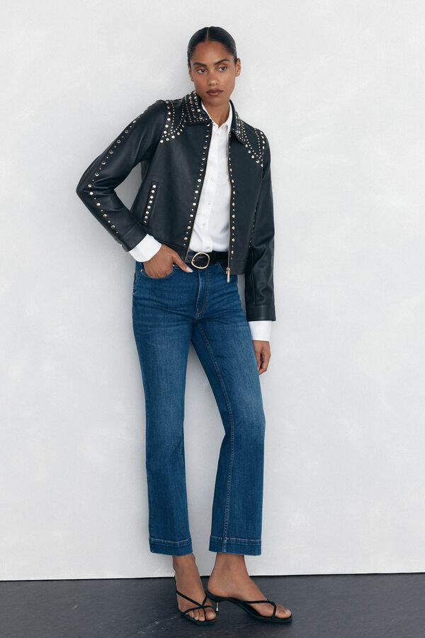 Pedro del Hierro Nappa leather and studded jacket Black