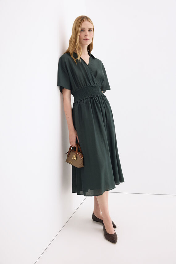 Vestido midi detalle frunces en cintura
