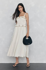 Pedro del Hierro Rubberized dress with ruffles Beige
