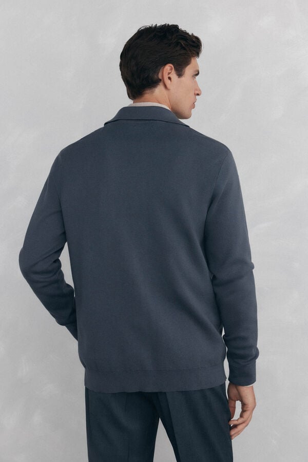 Pedro del Hierro Cotton jersey-knit cardigan polo shirt neck buttons Grey