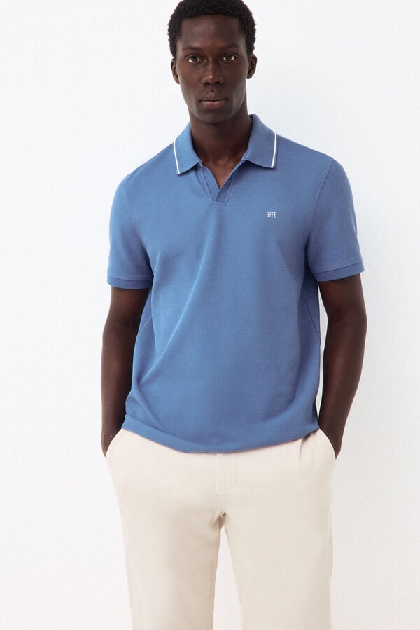 Pedro del Hierro Structured open neck polo shirt Blue
