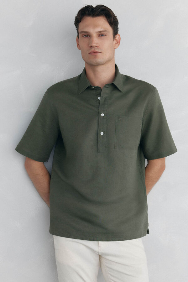 Pedro del Hierro Short sleeve linen fabric T-shirt Green