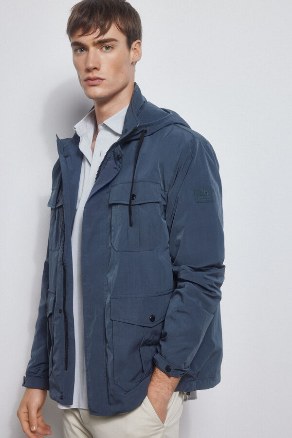 Pedro del Hierro Technical hooded jacket Blue