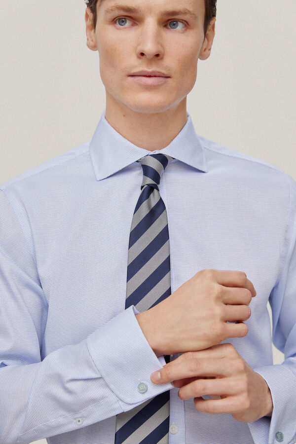 Pedro del Hierro Camisa vestir gemelos estructura lisa non iron + antimanchas Azul