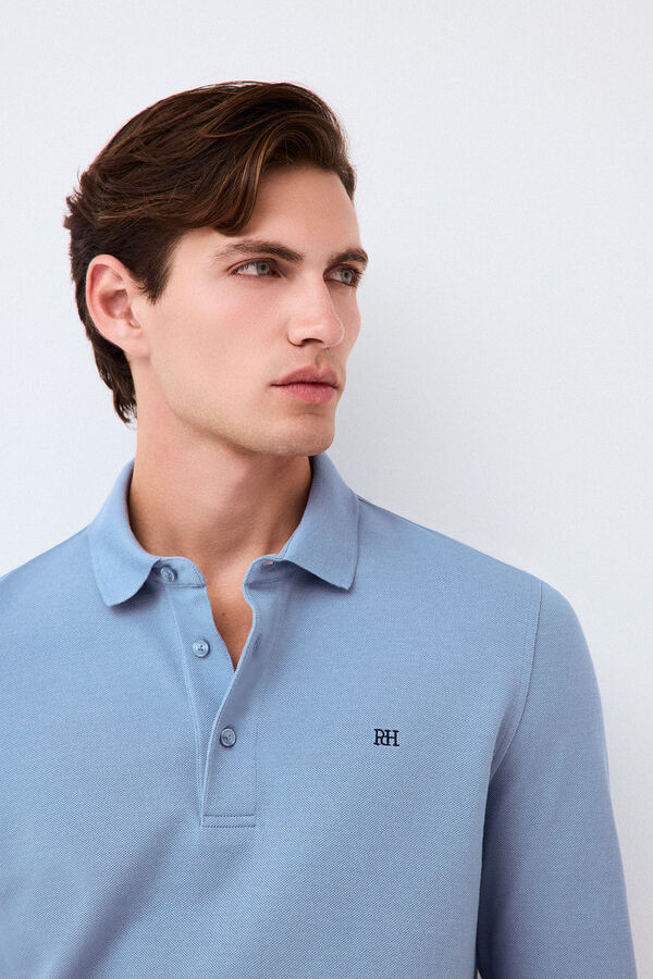 Pedro del Hierro Piqu&eacute; long sleeve polo shirt Blue