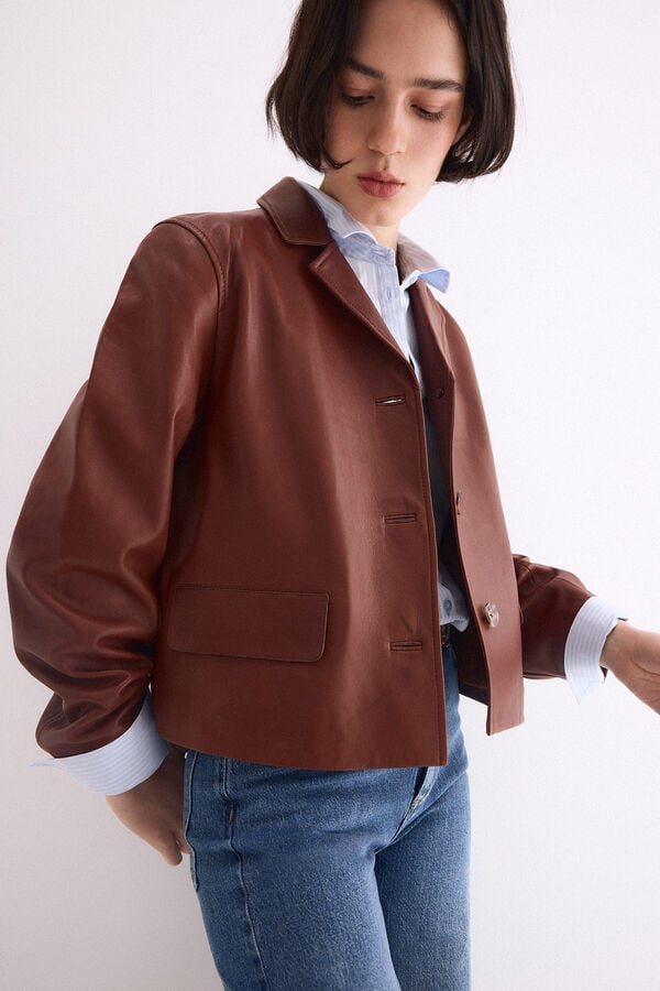 Pedro del Hierro Nappa leather lapel jacket Brown