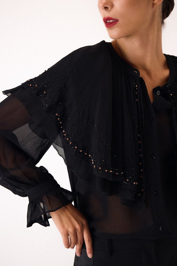 Pedro del Hierro Embroidered cape blouse Black