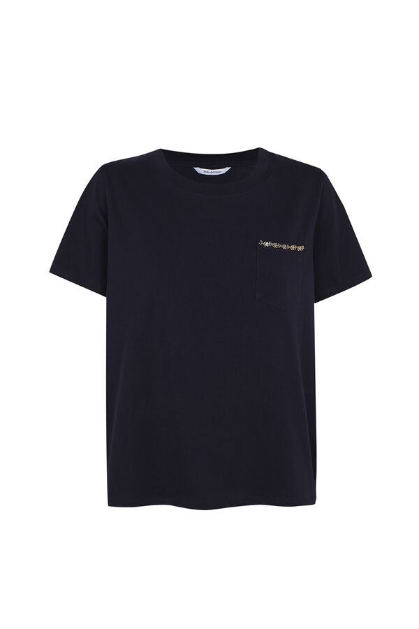 Pedro del Hierro Short sleeve T-shirt with pocket and chain detail Blue