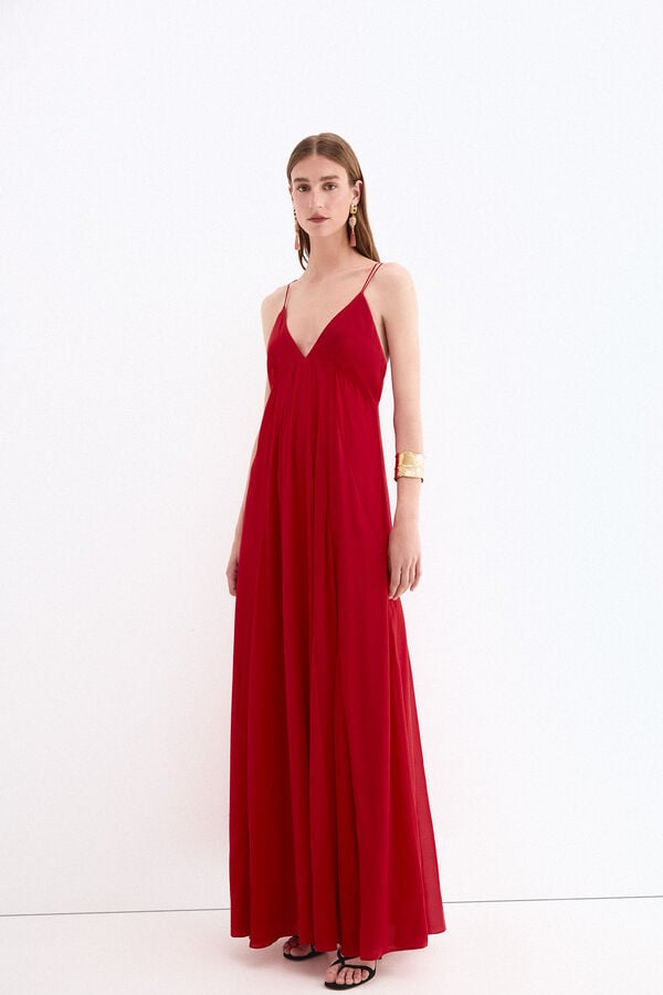 Pedro del Hierro Vestido comprido fluido de al&ccedil;as Vermelho