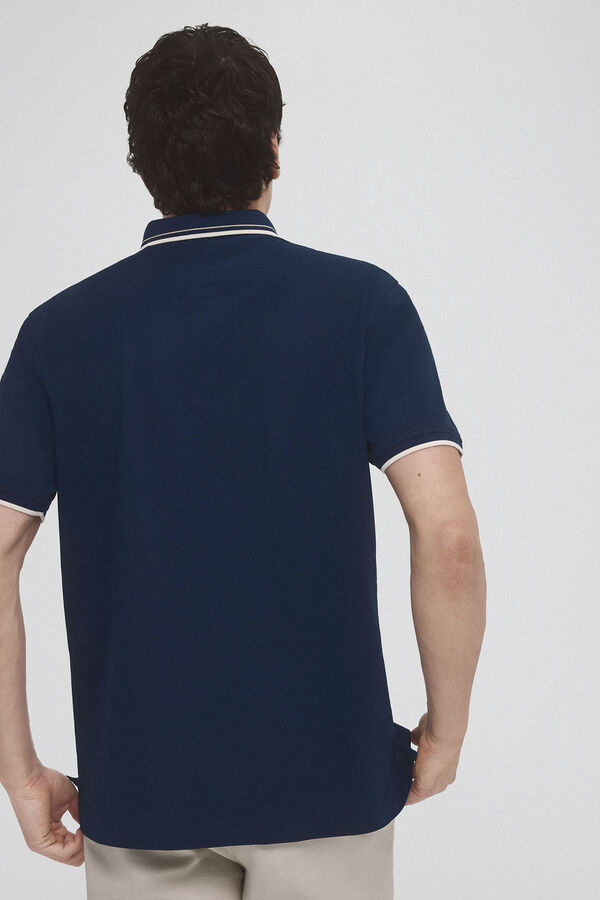 Pedro del Hierro plain polo shirt with tips and hidden buttons Blue