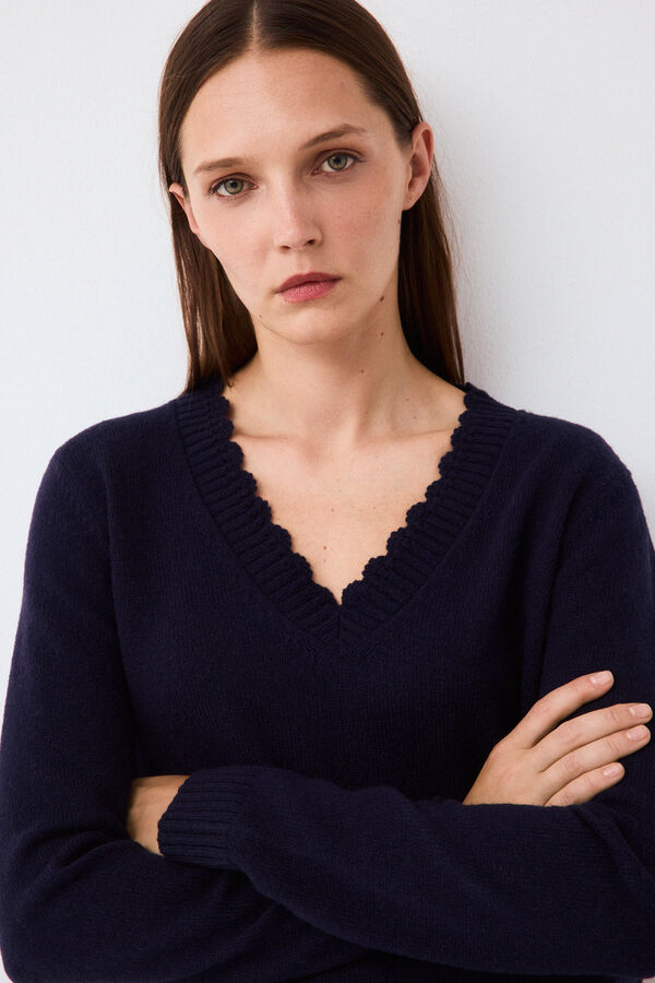 Pedro del Hierro Crochet detail V-neck jumper Blue