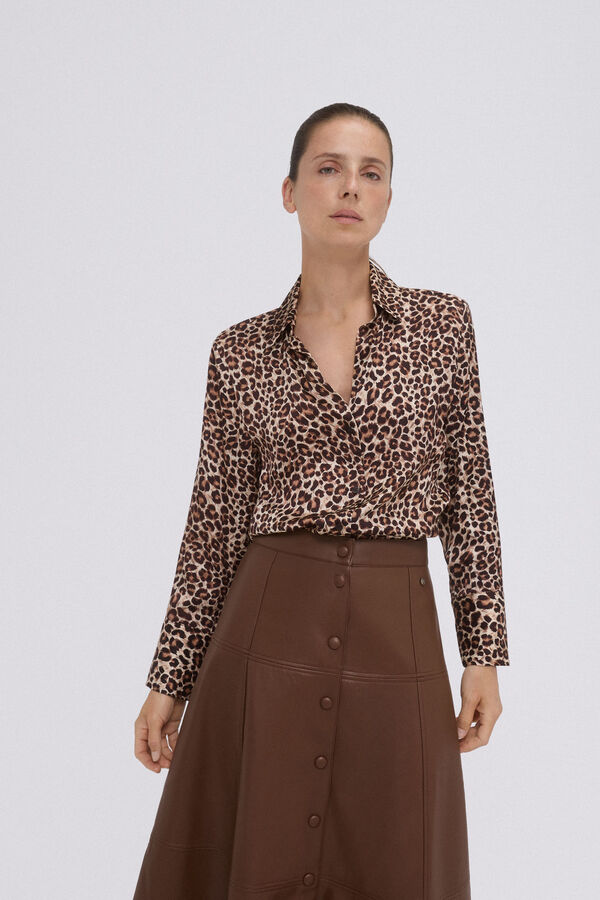 Pedro del Hierro Flowing animal print satin blouse Brown