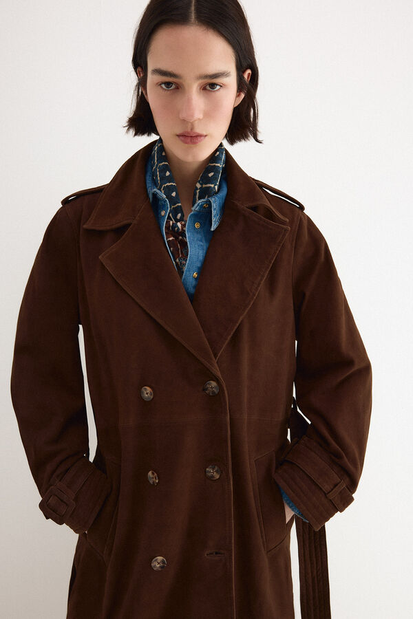 Pedro del Hierro Suede trench coat Brown