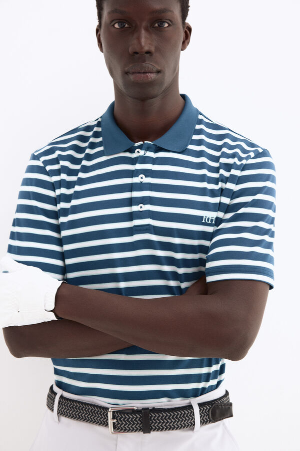 Pedro del Hierro Striped golf polo shirt Blue