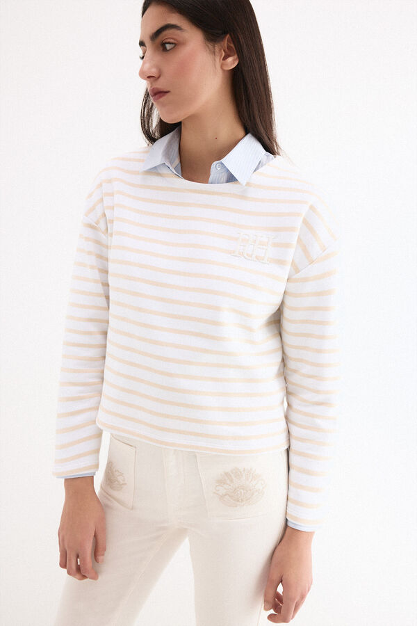 Pedro del Hierro Striped pdh logo sweatshirt Beige