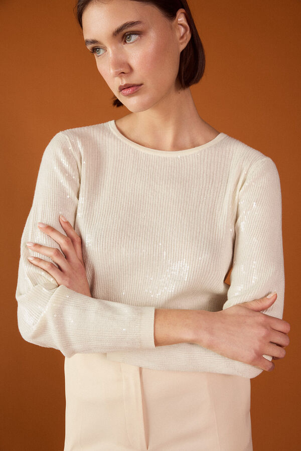 TFP by Tamara Falc&oacute; Camisola transparente de lantejoulas Ecru