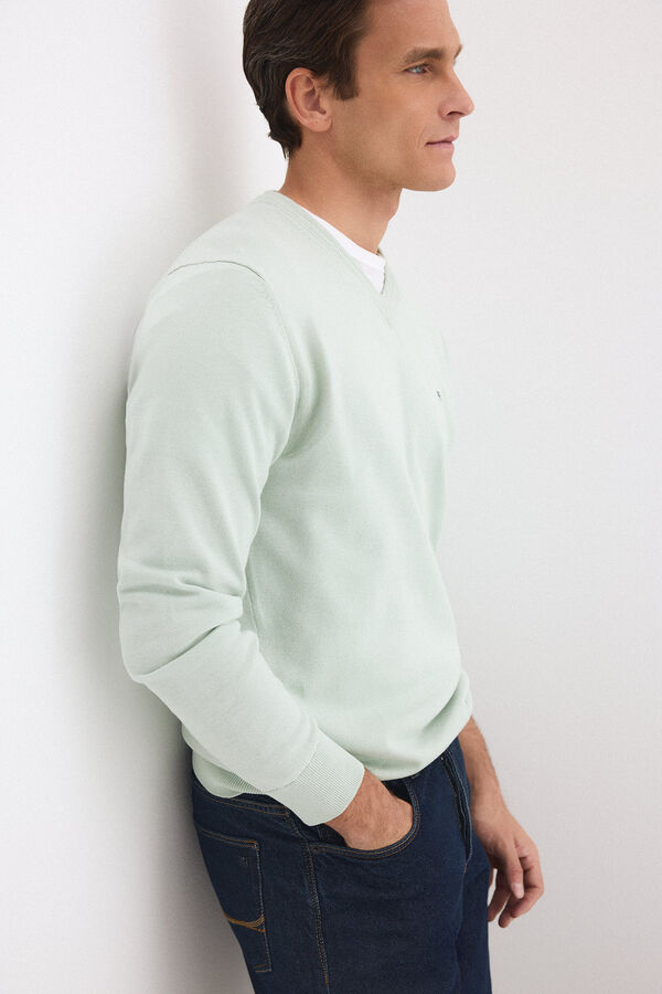 Pedro del Hierro Jersey punto algod&oacute;n premium cuello pico Verde