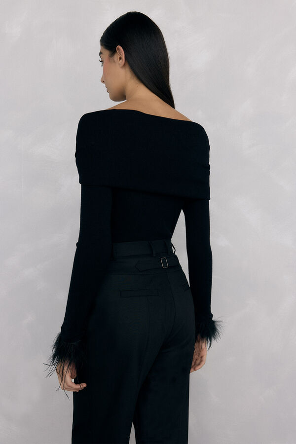 Pedro del Hierro Feather jersey cuff Black