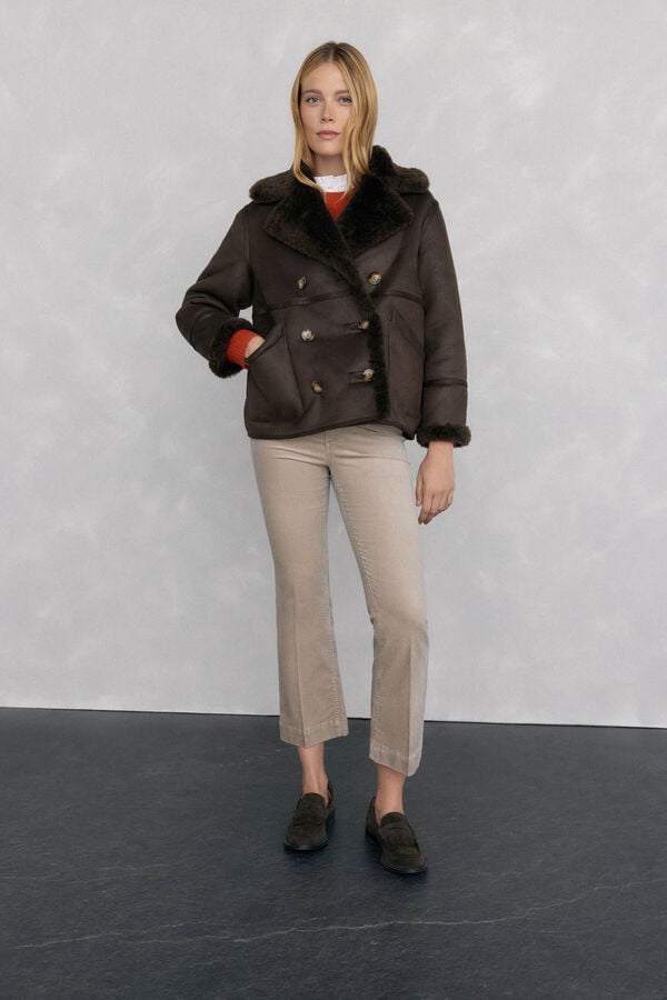 Pedro del Hierro Double-sided faux shearling coat Brown