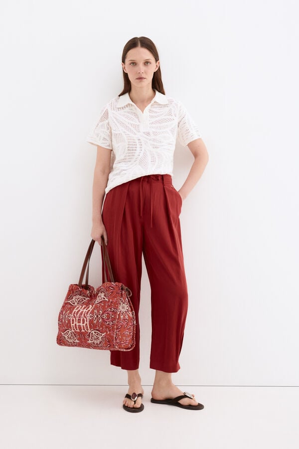 Pedro del Hierro Openwork polo shirt Ecru