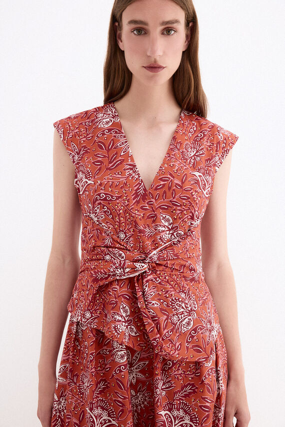 Vestido estampado detalle lazo en cintura