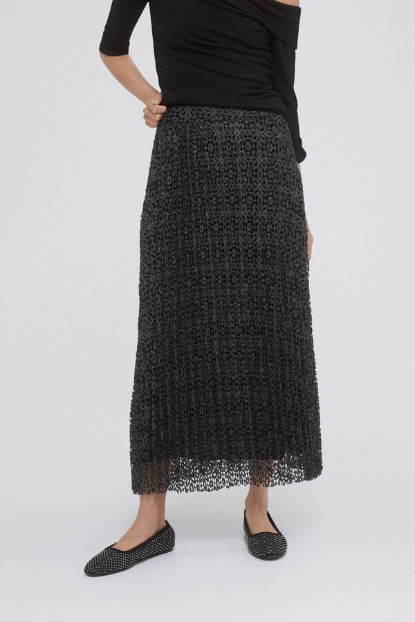 Pedro del Hierro Pleated midi skirt lace Grey