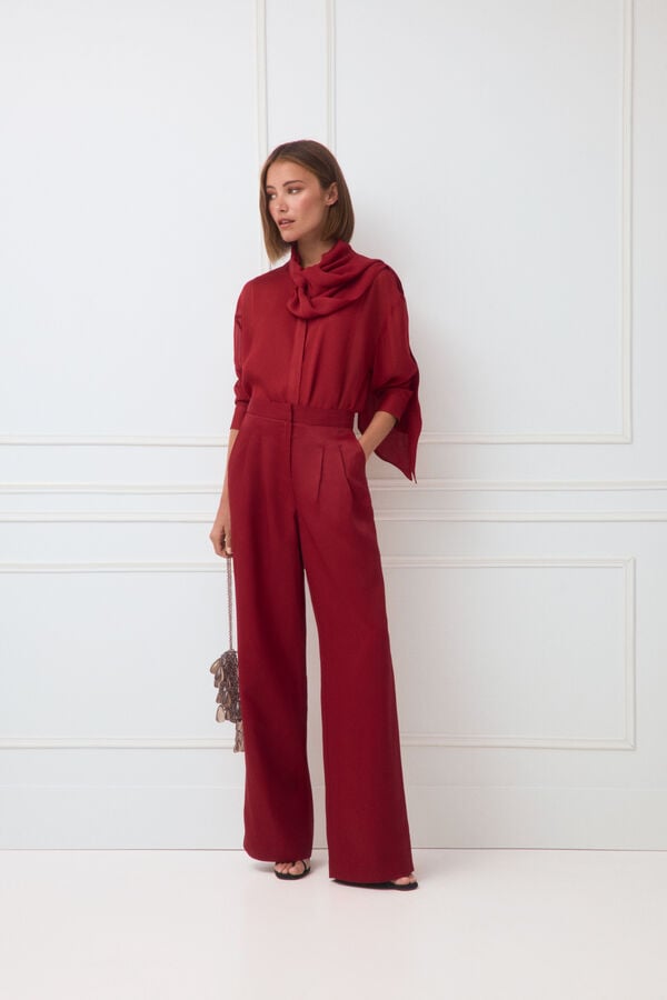 TFP by Tamara Falc&oacute; Red satin-finish trousers Red