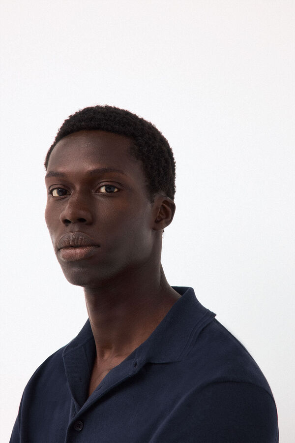 Pedro del Hierro Cotton premium knit polo shirt Blue