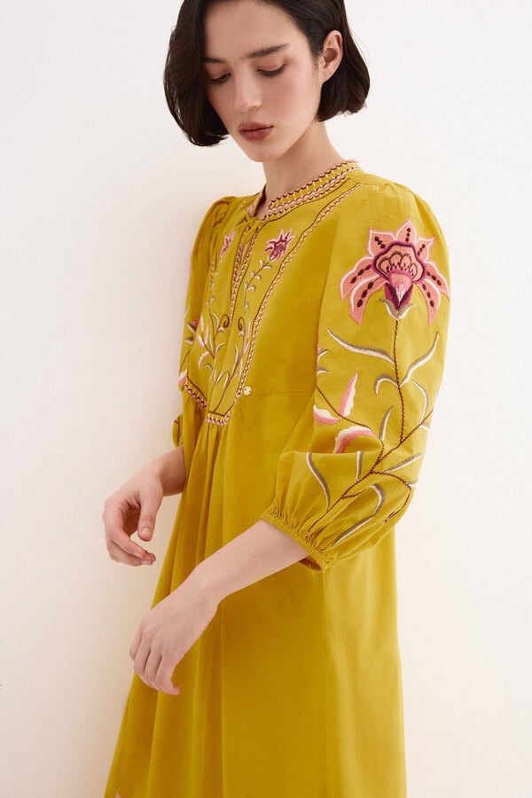 Pedro del Hierro Embroidered tunic dress Yellow