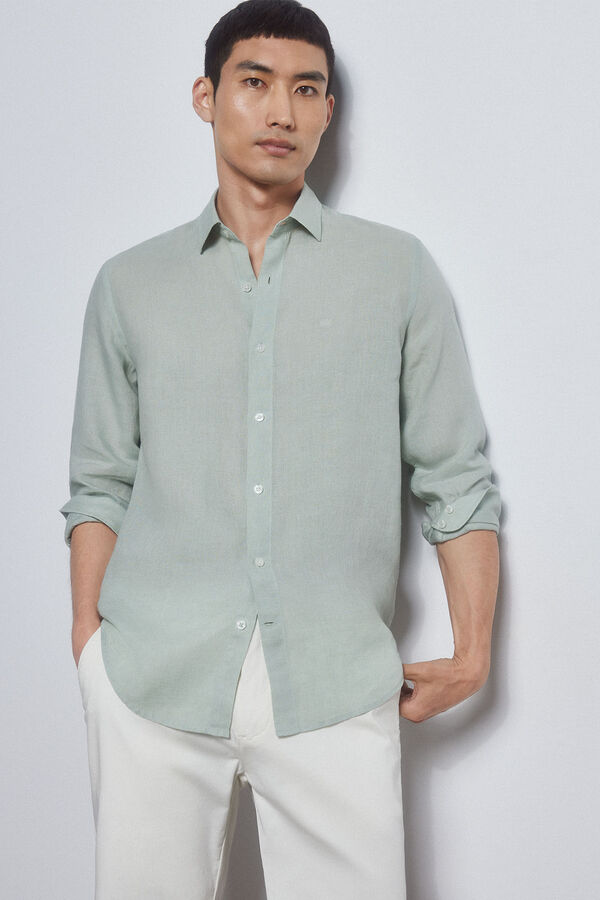 Pedro del Hierro Plain linen shirt Green