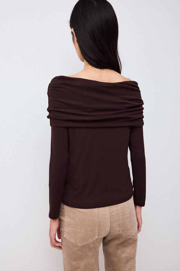 Pedro del Hierro Bardot neckline T-shirt Brown