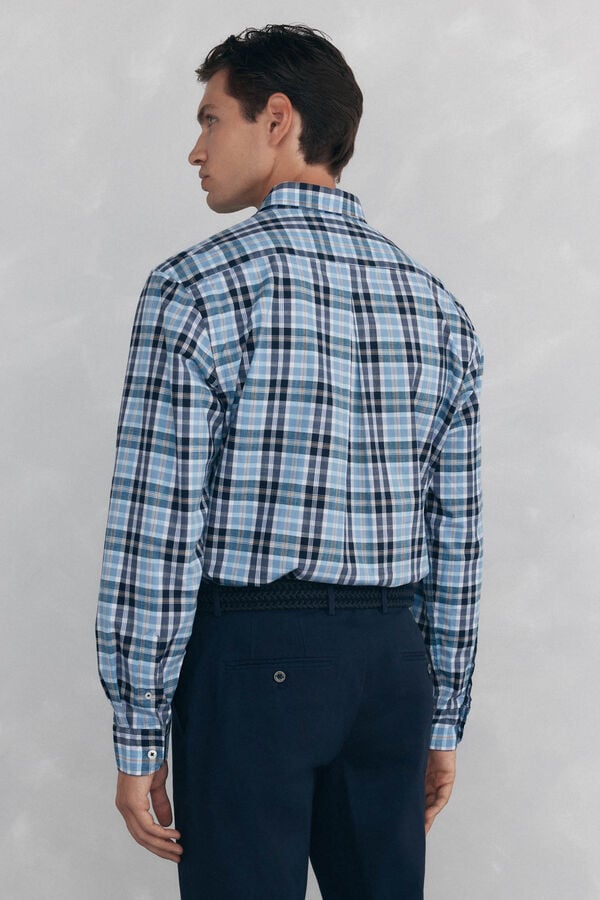 Pedro del Hierro Camisa cuadros tejido flamé Azul