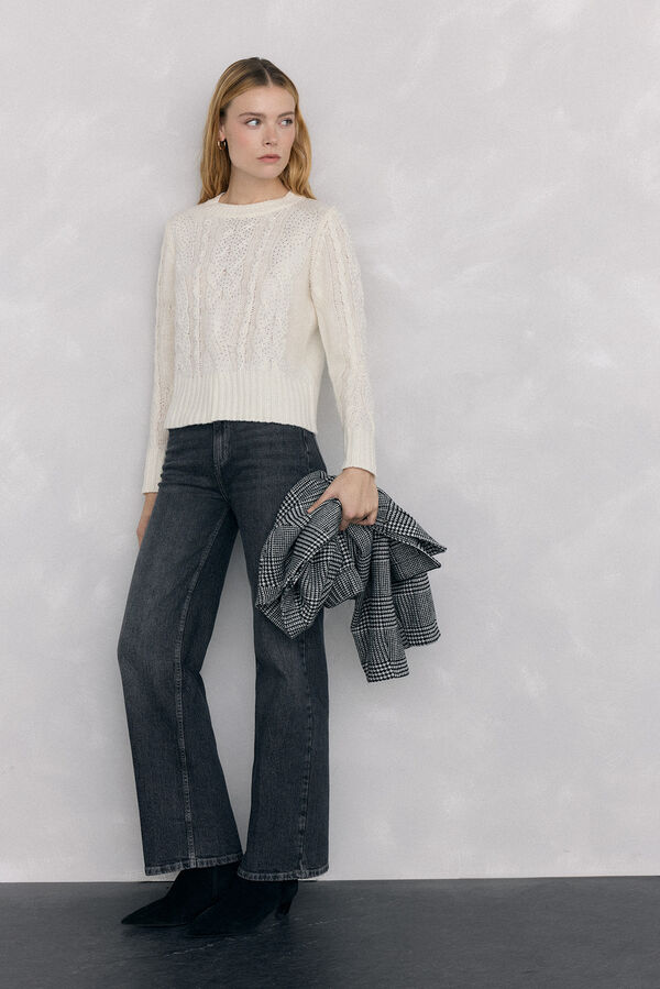 Pedro del Hierro Shiny studded cross-knit knit sweater Ecru