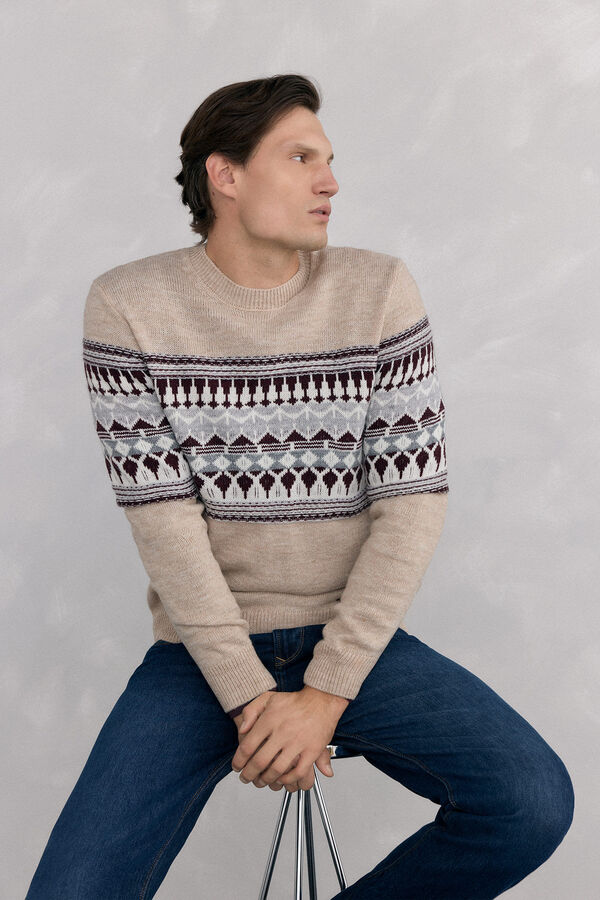 Pedro del Hierro Christmas sweater with wool and alpaca, crew neck Beige