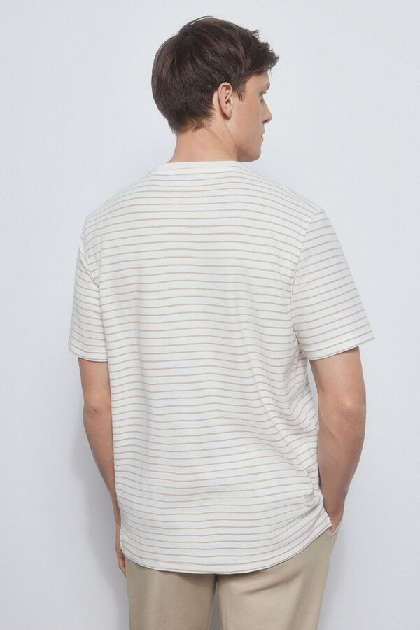 Pedro del Hierro Striped piqué T-shirt with pocket Beige