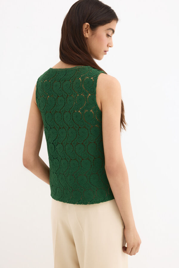 Pedro del Hierro Sleeveless crochet T-shirt Green