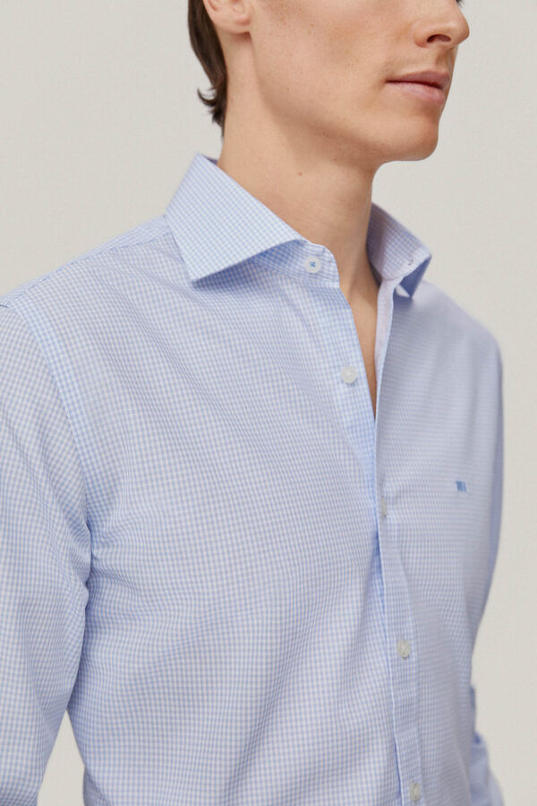 Pedro del Hierro Gingham non-iron + stain-resistant dress shirt Blue