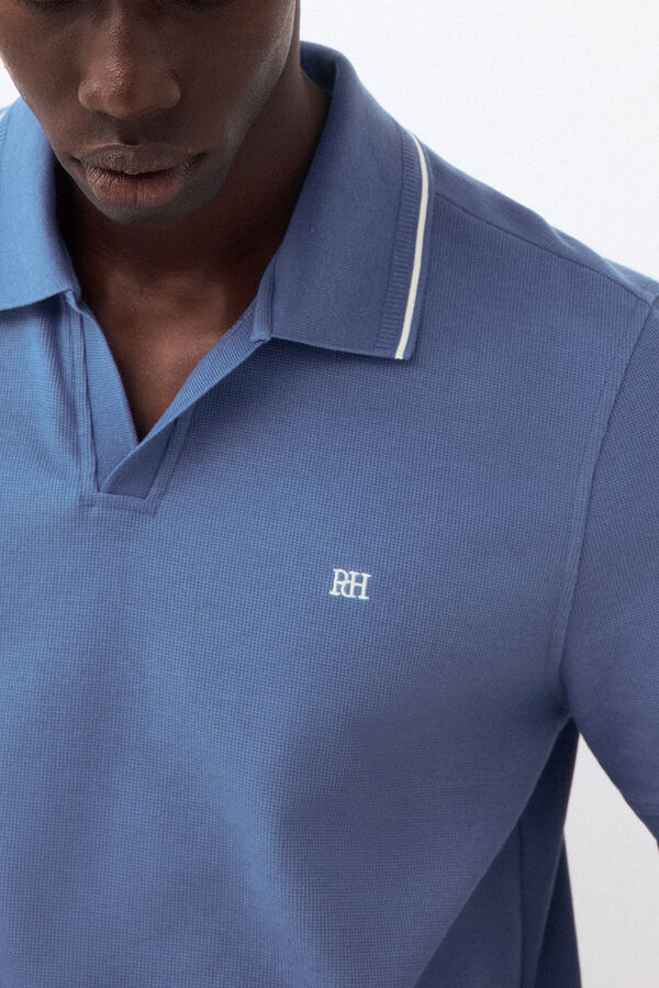 Pedro del Hierro Structured open neck polo shirt Blue