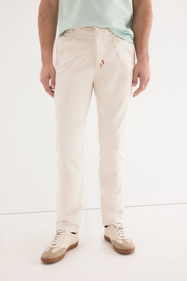 Pedro del Hierro Cotton-linen drawstring chinos Ecru