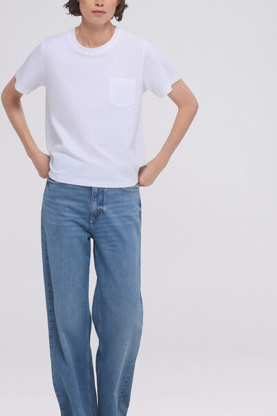 Pedro del Hierro Camiseta básica bolsillo bordado Beige
