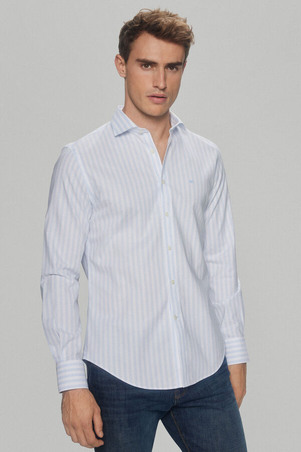 Pedro del Hierro Slim fit non-iron + stain-resistant ottoman dress shirt Blue